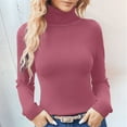 thumbnail image 2 of Sweaters for Women,Long Sleeve Top Solid Color Slim High Collar Knitted Bottoming Shirt,Long Sleeve Shirts for Women,Z01 Watermelon Red,One Size, 2 of 5