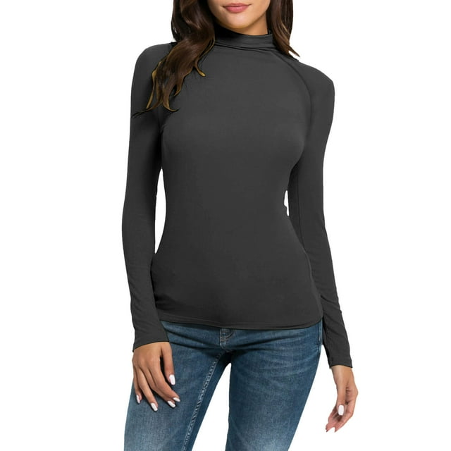 T-Shirts à Manches Longues pour Femmes Hauts d'Automne pour Femmes Col Rond Slim Court Basique Ajusté Slim Fit Yoga Crop Basique Slim Fit Blouses Décontractées Gris Foncé TG