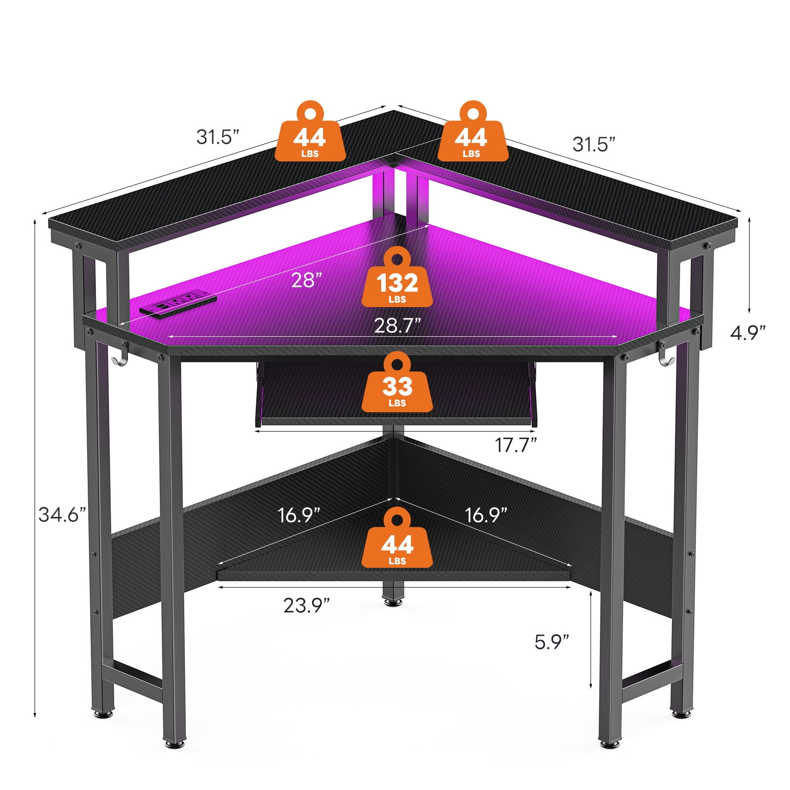 EDX Corner Office Gaming Desk 31 Inches L-Shaped Computer Desk with Charging Hub & Ergonomic Stand for Small Spaces, Carbon Black