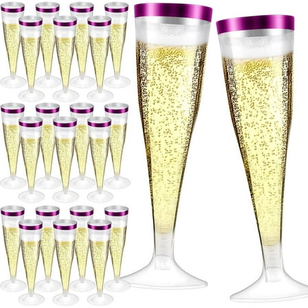 100 Pcs Plastic Champagne Flutes,4.5oz Plastic Champagne Glasses,Clear Disposable Champagne Flute,Plastic Toasting Glasses for Parties Wedding Drinking Party Cocktail Cups (Purple)
