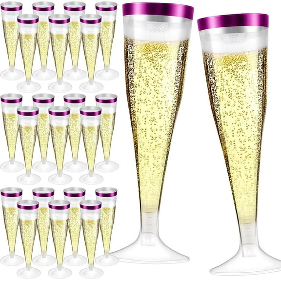 100 Pcs Plastic Champagne Flutes,4.5oz Plastic Champagne Glasses,Clear Disposable Champagne Flute,Plastic Toasting Glasses for Parties Wedding Drinking Party Cocktail Cups (Purple)