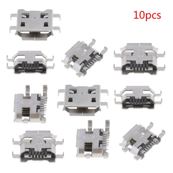 10 Pcs Micro USB Type B 5 Pin Female SMD 4 Pin Legs DIP Socket Connector