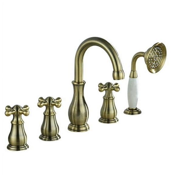 Juno Deck Mount Bronze Bathtub Faucet Set with Bath Tub Mixer Tap and Pull Out Handheld Shower
