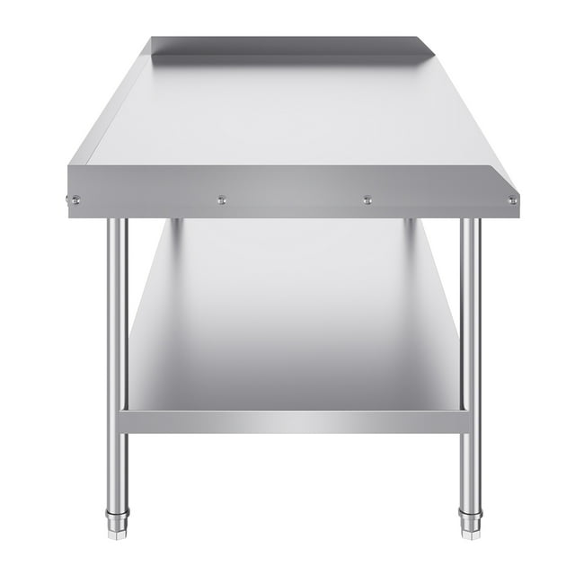 KFFKFF Commercial Kitchen Table, 30 x 60 x 26 inch, stainless steel work table with a 3-sided backsplash and adjustable height. Features a durable food preparation surface and a lower shelf for storage. Ideal for commercial kitchens, restaurants, and home use.