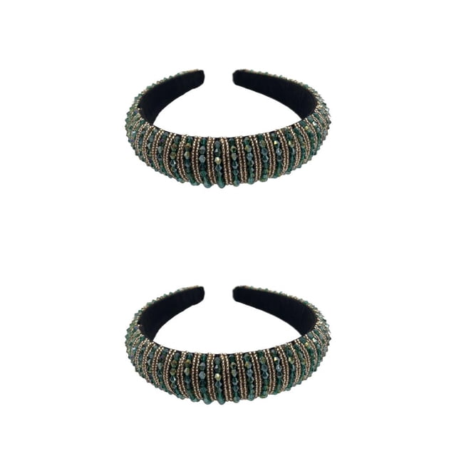 tredstone Bandeaux Perles Cristal Strass Accessoire de Coiffure Style Baroque Épais Mode pour Femmes Vert 2ensemble