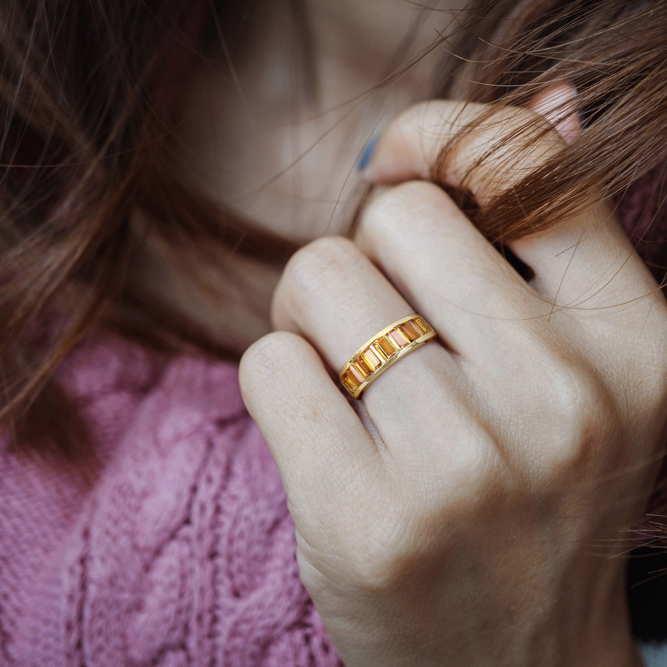 Everly Women's Citrine Yellow Gold Plated Ring