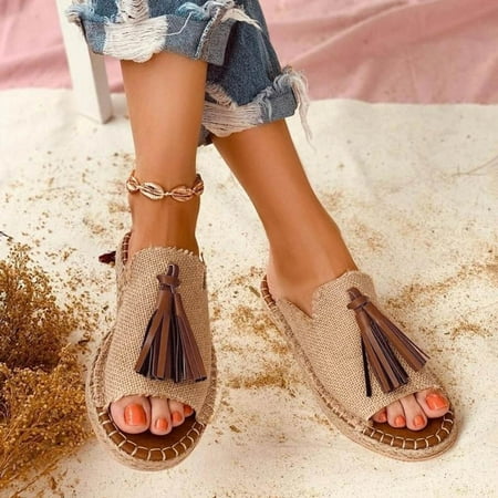 

ãyilirongyummã khaki 38 sandals women shoes fringe casual toe sandals slippers flat peep ladies fashion women s sandals