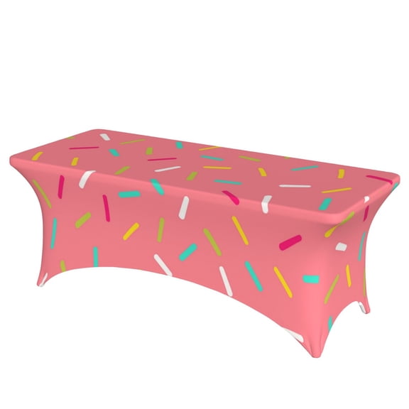 Pink Donut Glaze Cute Stretch Rectangular Table Cover 6FT Elastic Fitted Tablecloth for Parties, Weddings, Banquets