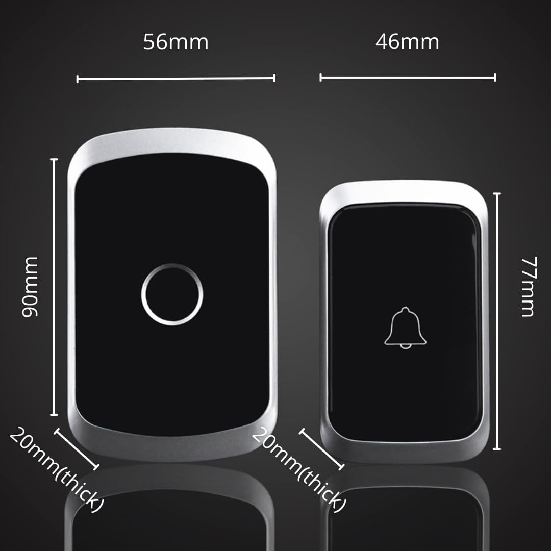 BLACK DOOR BELL Black wireless doorbell power plug Wireless 90 * 56 * 20mm Long Range 36 music options and lighting Easy to install 110/220V Doorbell