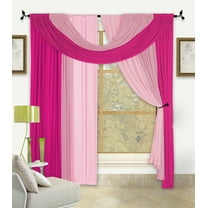 Bella 4 Piece Window in A Bag Set 2 Panels, Small Scarf, Large Scarf, Window Treatment Decor  (Pinks)