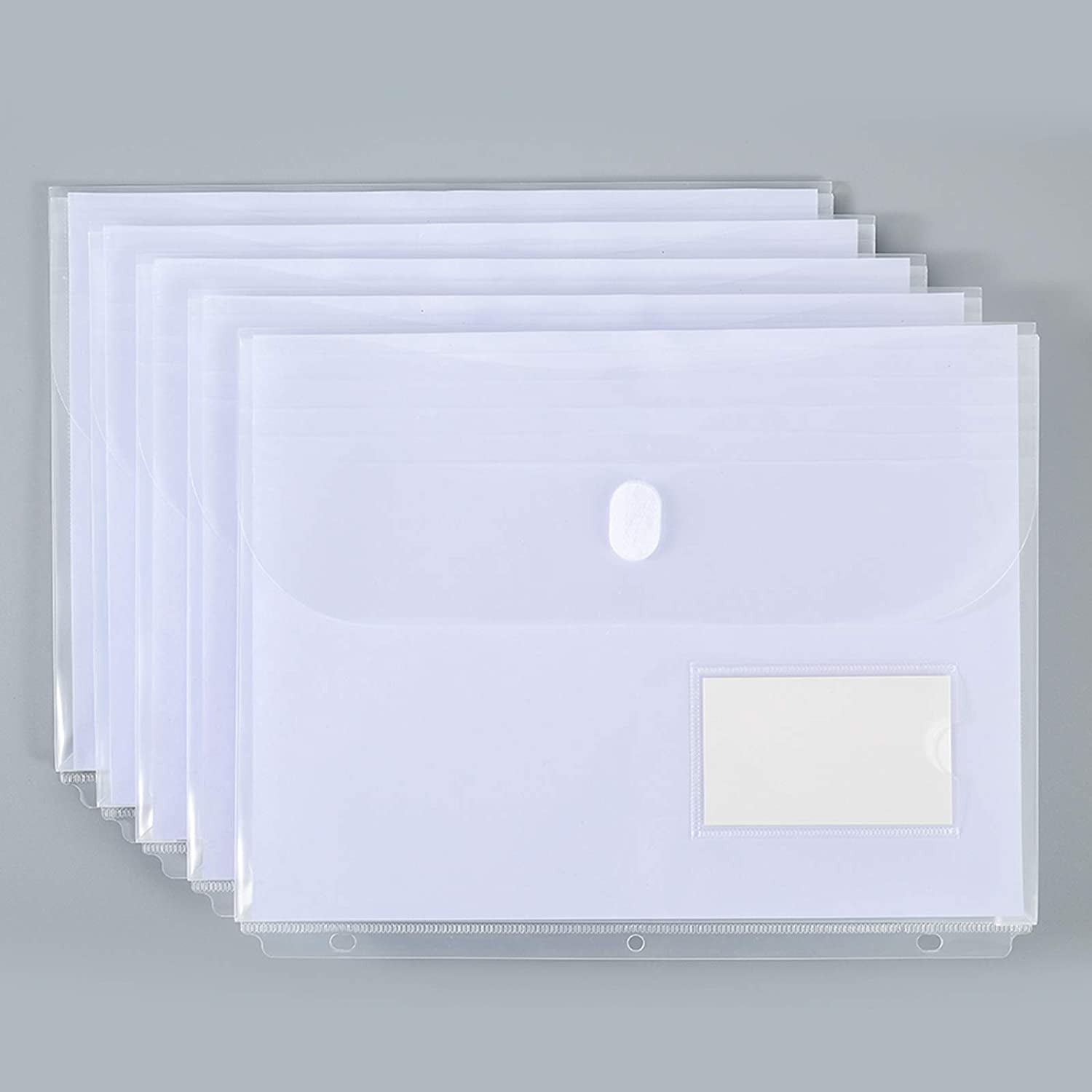 Side Loading,Letter Size 10 Pack Clear Poly Binder Pocket with 1-Inch Gusset Pocket Folders Poly Envelopes Clear Document Folders for 3 Ring Binder with Label Pocket & Velcro for School Home Office 