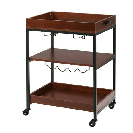 Resenkos 3 Tiers Kitchen Island Serving Bar Cart with Glasses Holder and Wine Bottle Rack, Storage Rack Microwave Oven Stand for Spices, Pots, and Pans