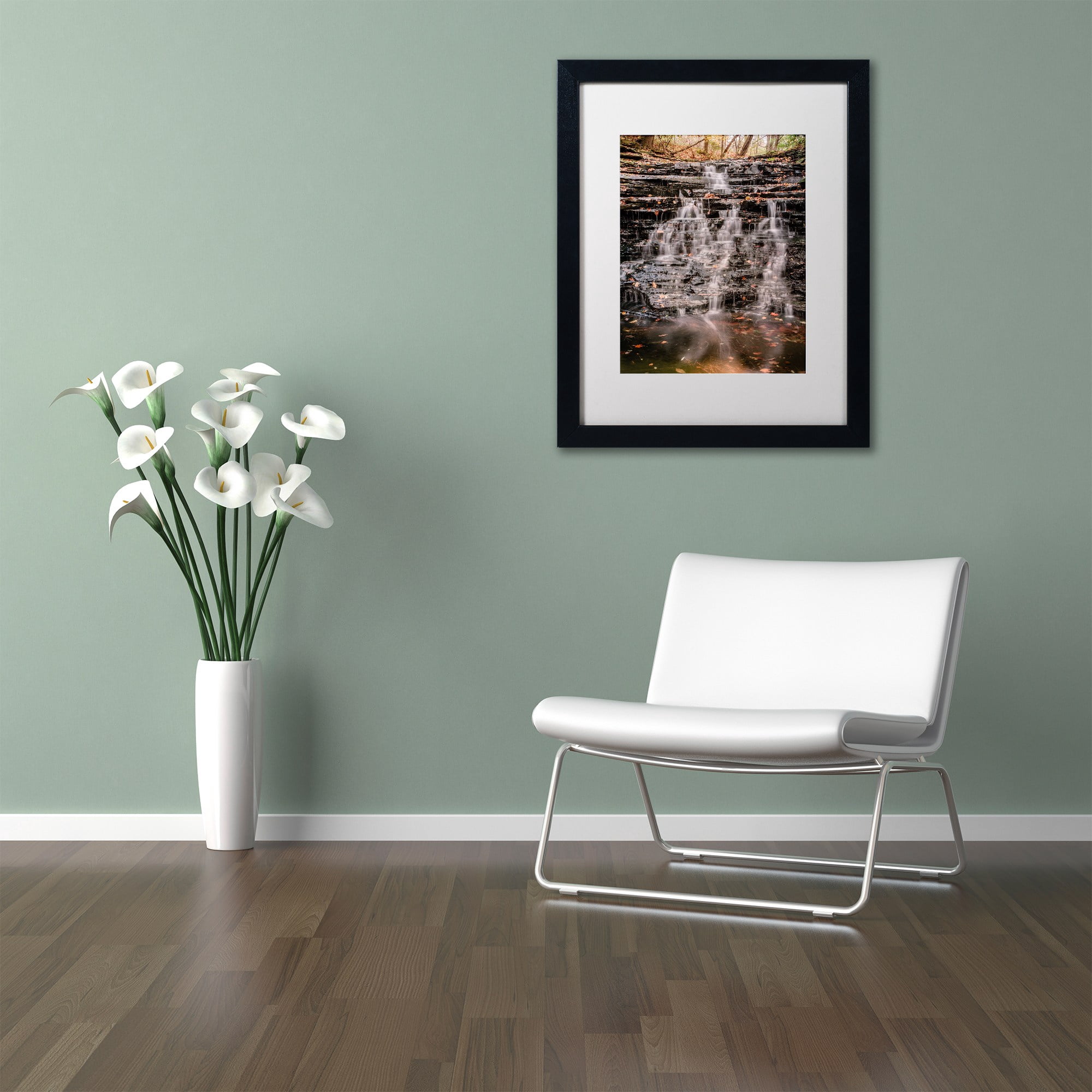 Trademark Fine Art "Hidden Falls" Canvas Art by Jason Shaffer, White Matte, Black Frame