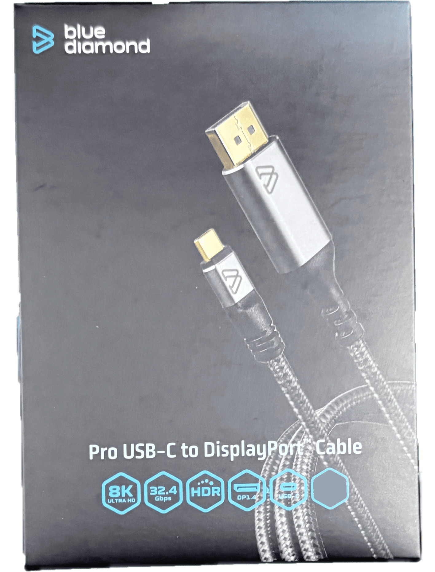 BlueDiamond câble PRO USB-C vers DP 8K Ultra HD - 48Gbps - HDR Dynamique - DP 1.4 - USB-C - 8K@60Hz, 4K@120Hz, 6pi