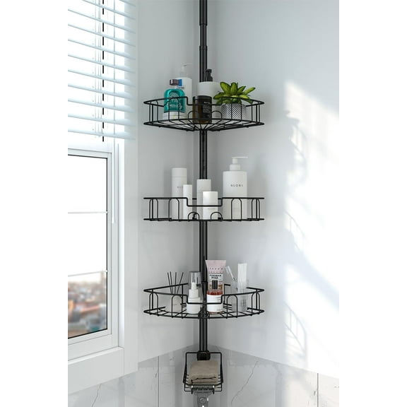 Corner Shower Caddy Tension Pole, Rustproof Stainless Steel Tension Rod Corner Shower Caddy for Shower Organizer,Adjustable Floor to Ceiling Stand Shower Shelves for Bathroom Bathtub