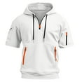 thumbnail image 2 of Men's Summer Short Sleeve Hooded Sweatshirt with Zipper Pocket, Oversized Casual Pullover for Sports, Warm Weather,White,3XL, 2 of 6