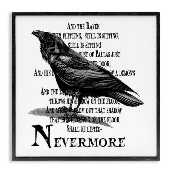 Stupell Industries Eclectic Creepy Halloween Black Crow Raven Black Framed Giclee Art, 12 x 12, by Lettered and Lined