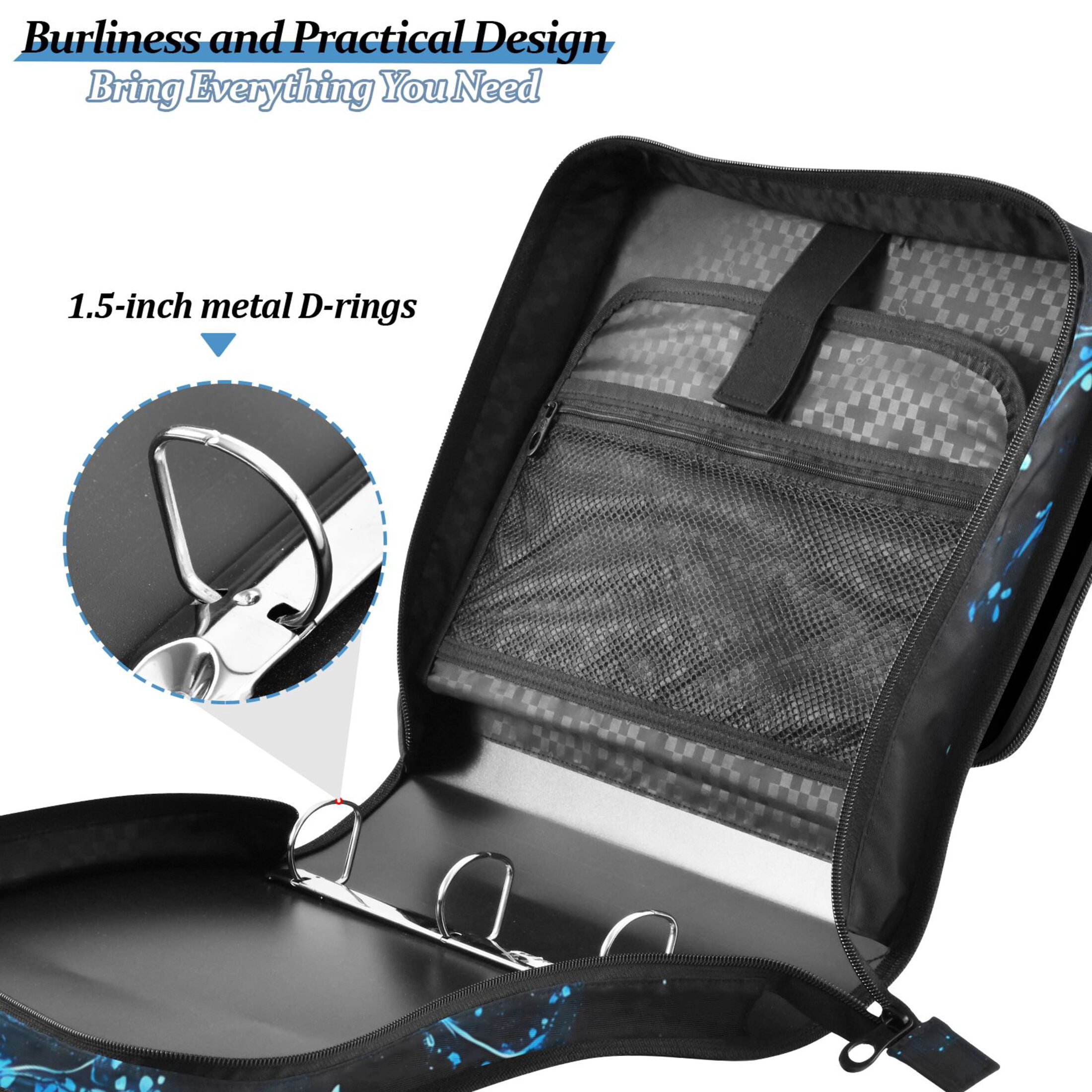 3 Ring Zipper Binder with Shoulder Strap Waterproof Trapper Keeper 2 Inch D-Ring 500 Sheets Capacity Glowing Blue Tree and Door