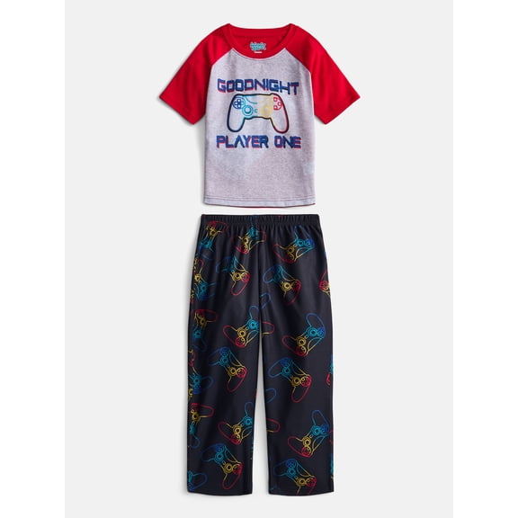 Wonder Nation Boys Short Sleeve Graphic Tee and Wide Leg Pants Sleep Set, 2-Piece, Sizes 4-18
