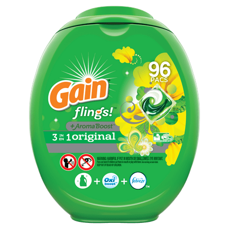 Gain Original Flings! Liquid Laundry Detergent Pacs, 96 count (Packaging May