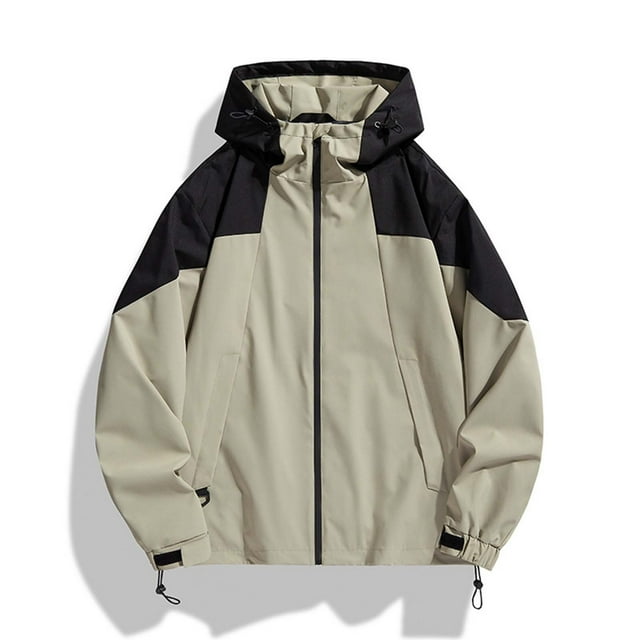 LOVZFMLL Jackets for Men's Long Sleeved Hooded Zipper Drawstring Pocket Outdoor Jacket Coat