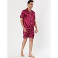 thumbnail image 2 of Ropa de dormir para hombres Top y pantalones de manga corta Ropa de dormir de verano Conjuntos de pijama de satén borgoña S, 2 of 4