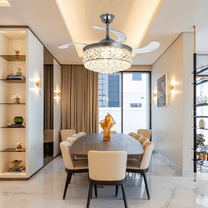 GMizon 42 Inch Modern Heart Shaped Crystal Invisible Fan Light with Remote Control Bedroom Ceiling Fan Light for Dining Room Study Room Chandelier Ceiling Fan (Silver)