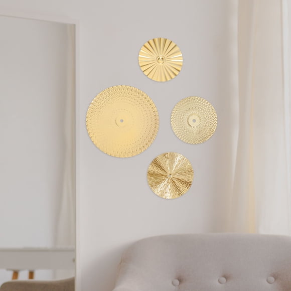 UPGRATOR Wall Hangings Patio Sunburst 4Pcs Iron Golden Round Decor 15.00X15.00X0.20Cm