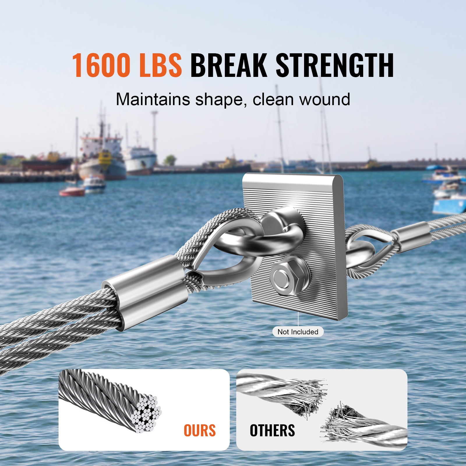 KFFKFF Cable Set, 100 ft of 1/8" 304 Stainless Steel Wire with 124 Components, Capable of Withstanding 1600 lbs Force, Built with 7x7 Strands for Marine Aircraft Quality, Ideal for Outdoor Handrail