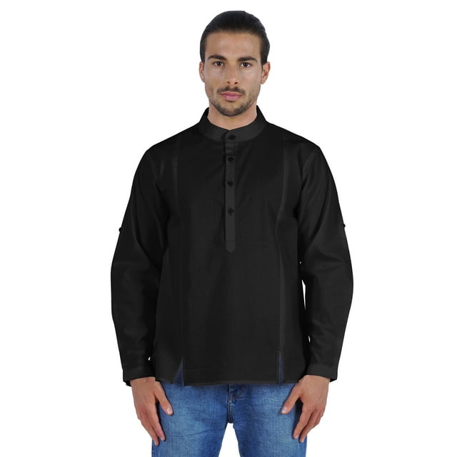 Atasi Chemise Henley Indienne pour Hommes Manches Longues Col Mandarin Court Kurta Décontracté