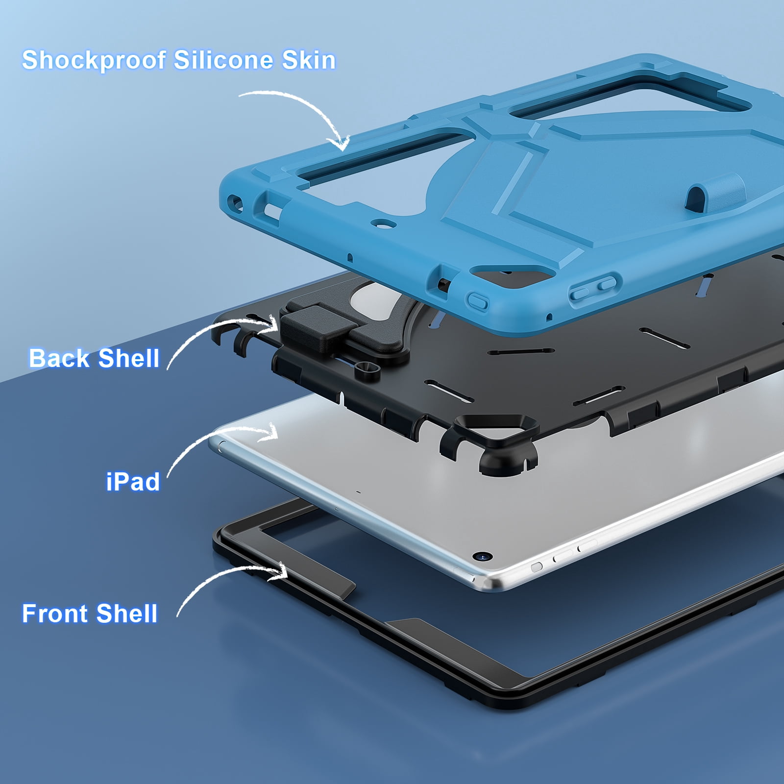 Allytechgroup Kids Case for Apple iPad 11th Generation 11" 2025 & iPad 10th Generation 10.9" 2022, Kids Friendly Heavy Duty Shockproof Tablet Case with Pencil Holder & Foldable Stand, Light Blue