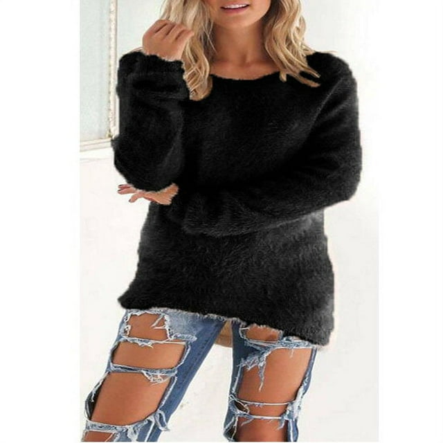 Chandail en Molleton Duveteux d'Hiver pour Femmes, Chandail Simple, Hauts, Blouse