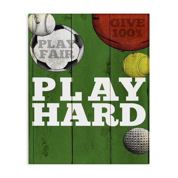 Stupell Industries Contemporary Play Hard Sports Equipment Green Word Design Canvas Art, 16 x 20, by The Saturday Evening Post