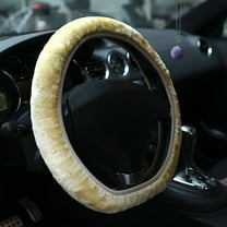 Walbest Elastic Long Microfiber Plush Steering Wheel Cover for Winter Warm,Universal 15 inch,Anti-Slip,Odorless,Beige