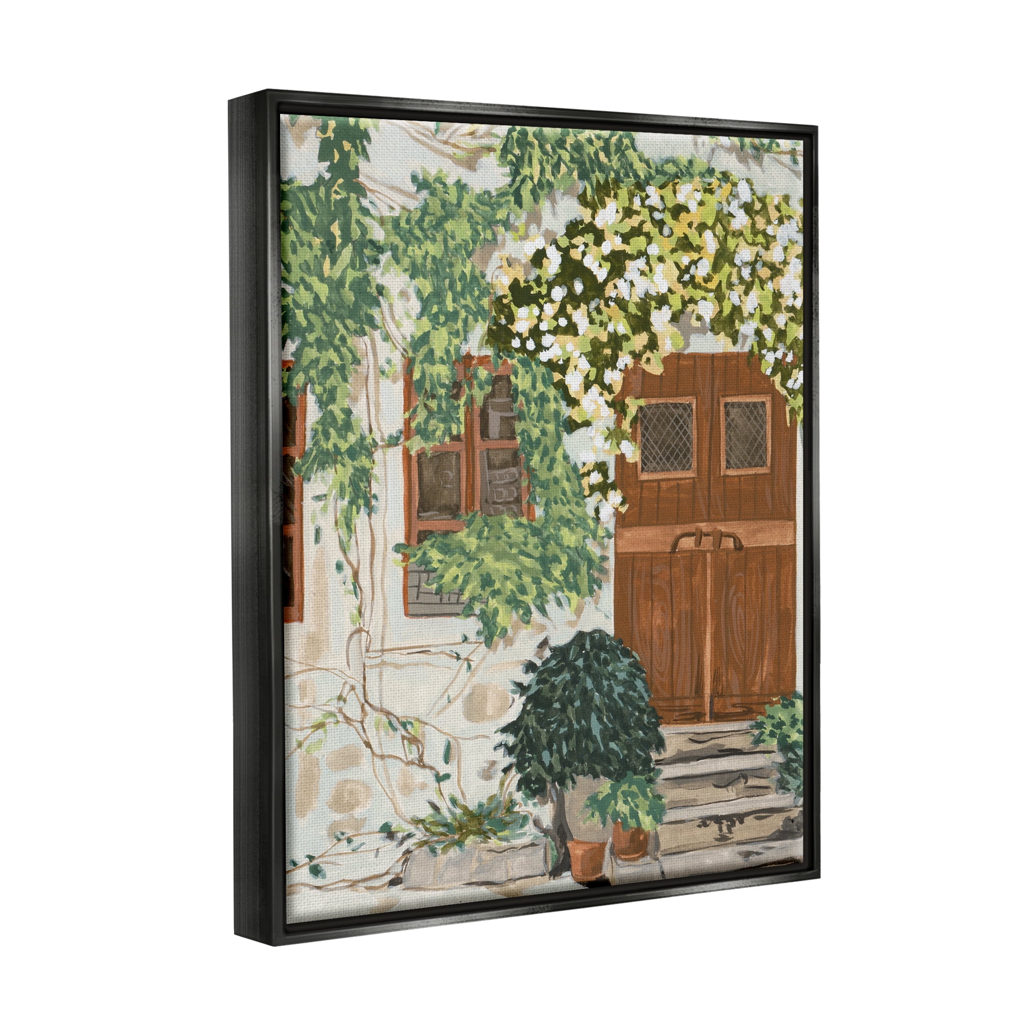 Stupell Industries Cottage Ivy & Plants Travel & Places Painting Black Floater Framed Canvas Art Print Wall Art, 17 x 21