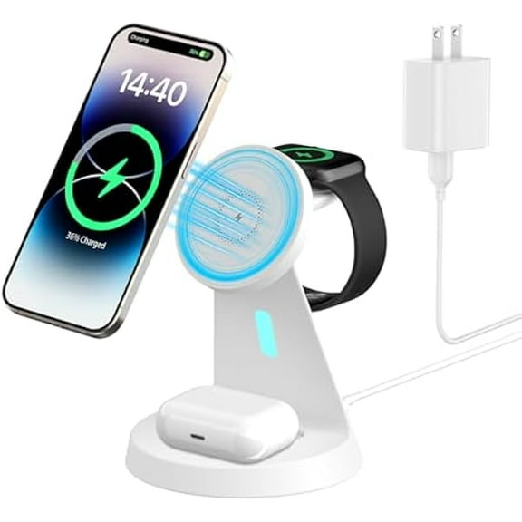 FU19993 in 1 Charging Station Compatible with Magsafe Charger Wireless Charging Station for iPhone 16 15 14 13 12 Series Wireless Charger Stand for AirPods Wireless Charging Stand for iWatch Series