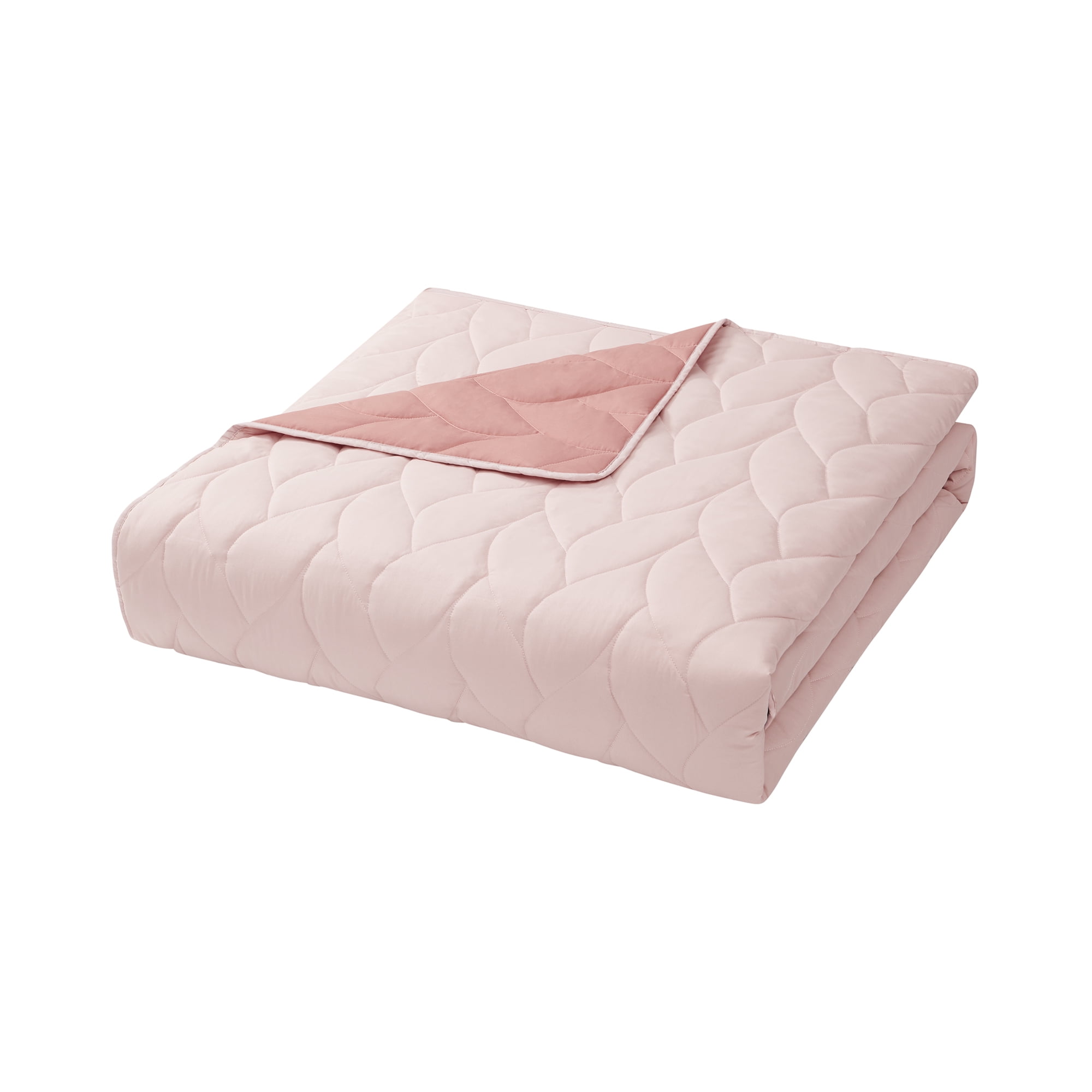 Mainstays 7-Piece Soft Pink Reversible Quilt Set with White Sheets, King