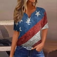 thumbnail image 2 of Women's Patriotic Star Print 250th Anniversary USA Shirt V-Neck Button Short Sleeve T-Shirts, 2 of 4