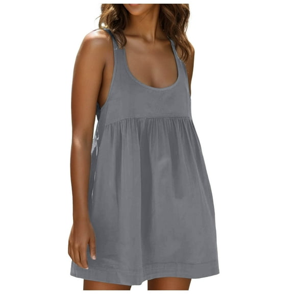 Women's Casual Summer Square Neck Sleeveless Tank Mini Dress Loose Racerback Sundress Athletic Beach Short Dress