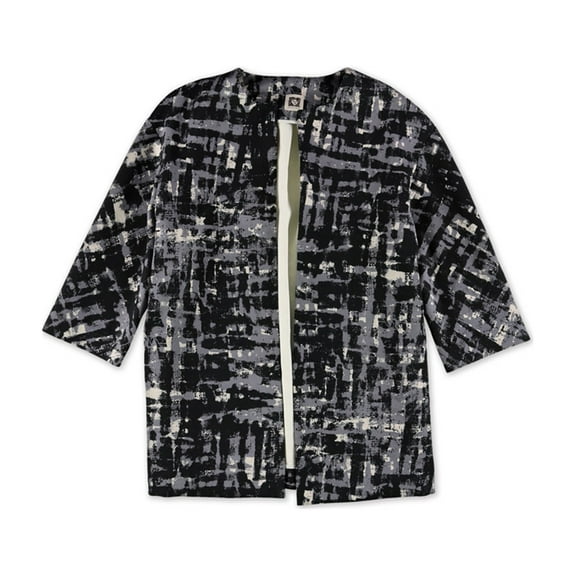 Anne Klein Womens Printed Blazer Jacket, Black, 16