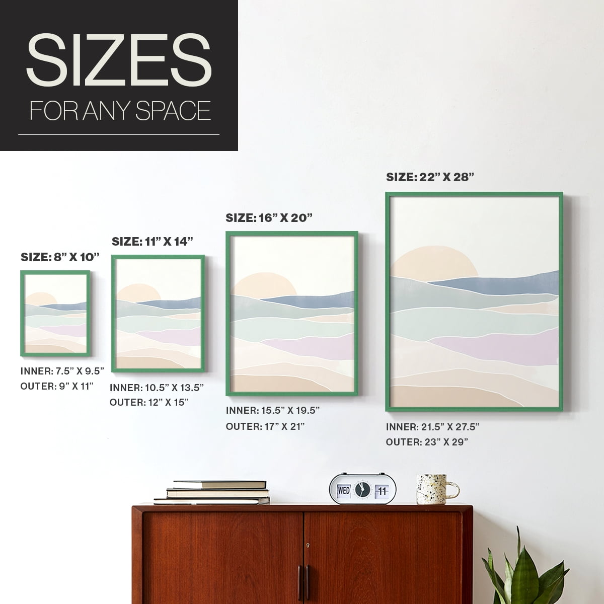 Wave Tableau I Framed Print in Green Solid Wood 8 x 10 Framed Print