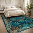 thumbnail image 3 of ODIKA 8'x10' Ultra-Soft Area Rug, Beachy Seaweed Border Fish Accent Deep Seafoam Symmetry Print None Washable, Bare feet friendly, Silk-Touch for Bedroom, Under Sectional, 3 of 7