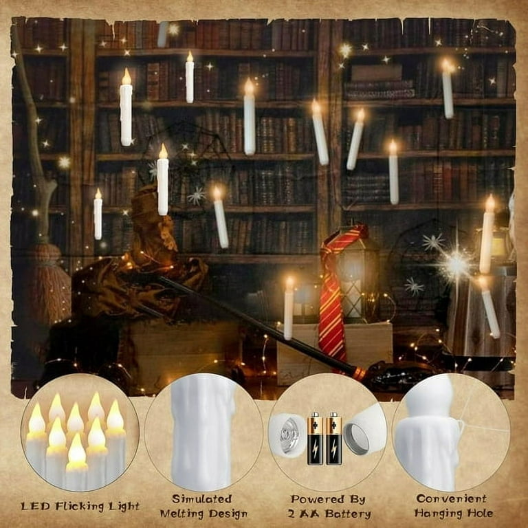 Mukay Christmas Decorations, Floating Candles with Wand Remote, 12 Pcs  Magic Hanging Candles, Flickering Warm Light Flameless Floating LED Candle