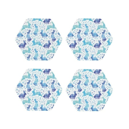 

Junzan Rabbit2 Print Coasters for Drinks - Leather Coasters Set of 4 for Coffee Table for Housewarming/Kitchen/Bar/Decor-Hexagon