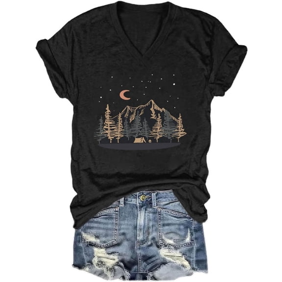 Tshirts for Women Custom Print Short Sleeve Crew Neck Tops for Everyday Wear Womens Tees Black S