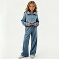 thumbnail image 6 of HBGVBA Girls Fall 2 Piece Outfits Half Zip Long Sleeve Sweatshirt Wide Leg Sweatpants with Pockets Casual Matching Set,6-8 Years, 6 of 6