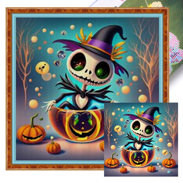 Hilo Algodón Bordado Punto Cruz Con Halloween Jack 11CT 40x40cm