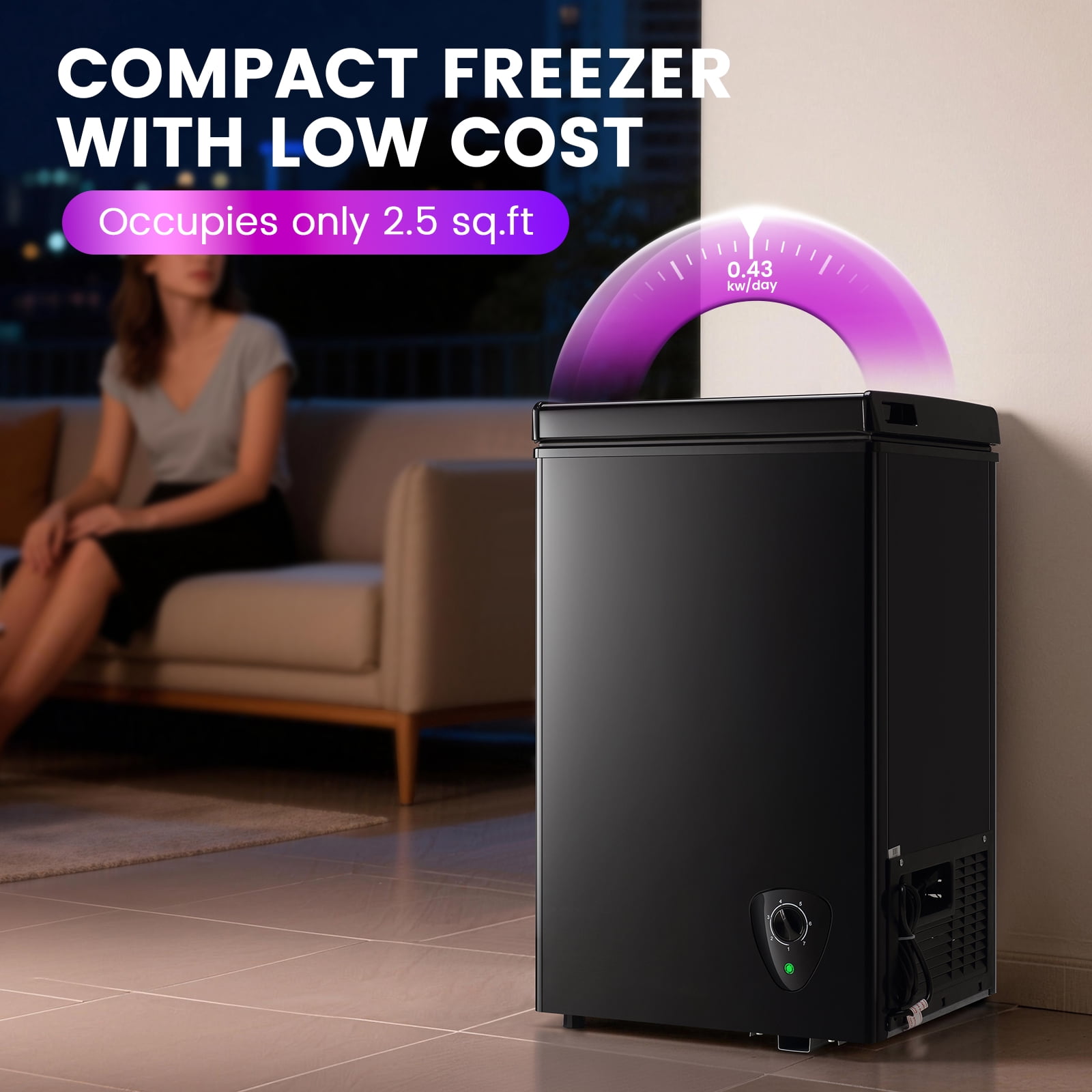 JIEJIA 2.5 cu.ft Compact Chest Freezer, Mini Freezer with Adjustable Temperature, 2 Removable Baskets, Top Open Door, Energy Saving, White