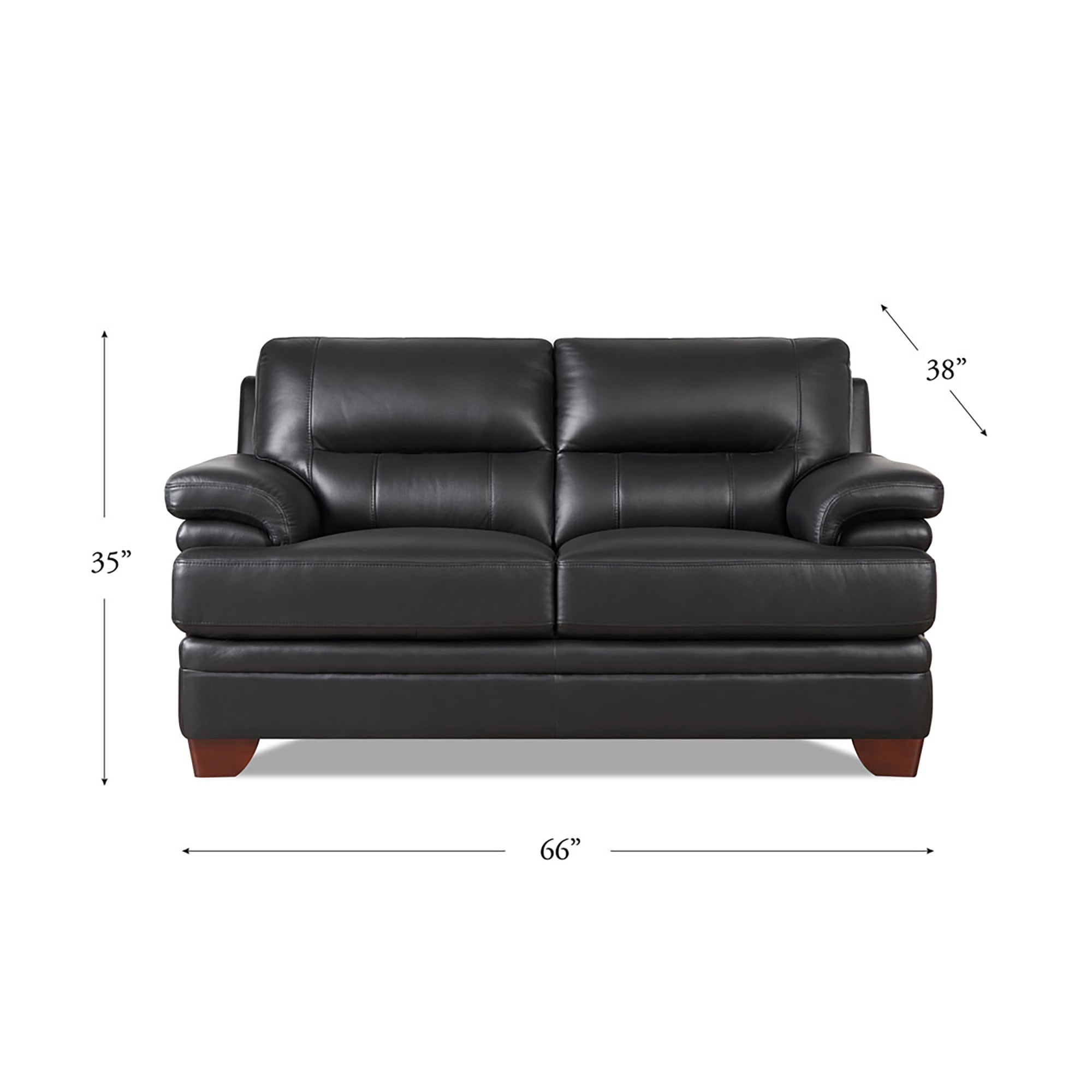Hydeline Luxor Top Grain Leather Loveseat Black with Tapered Legs Memory Foam and Springs Seating