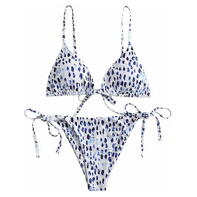 Conjunto de bikini HUOGUO para mujer, sexy, con estampado de puntos, corte alto y cordones